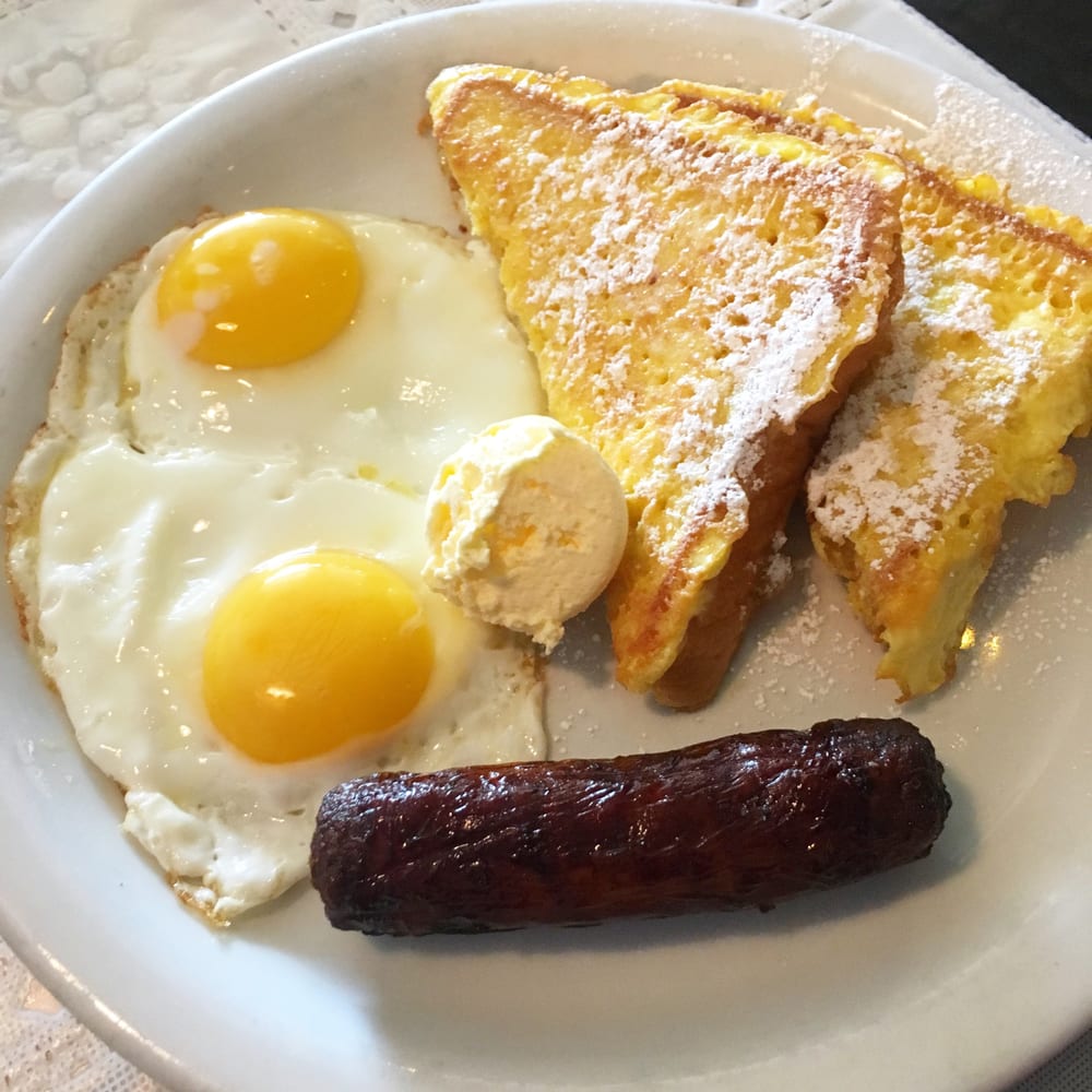 Eggs, sausage and toast