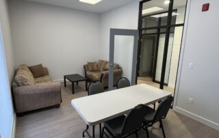 a table and chairs in a room